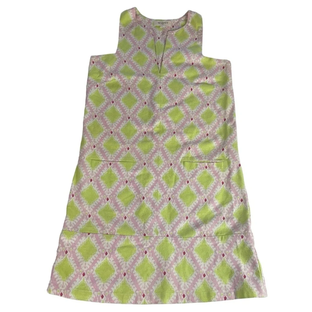 Wiggy Kit Pink Green Geometric‎ Mini Dress Sleeveless Size Small